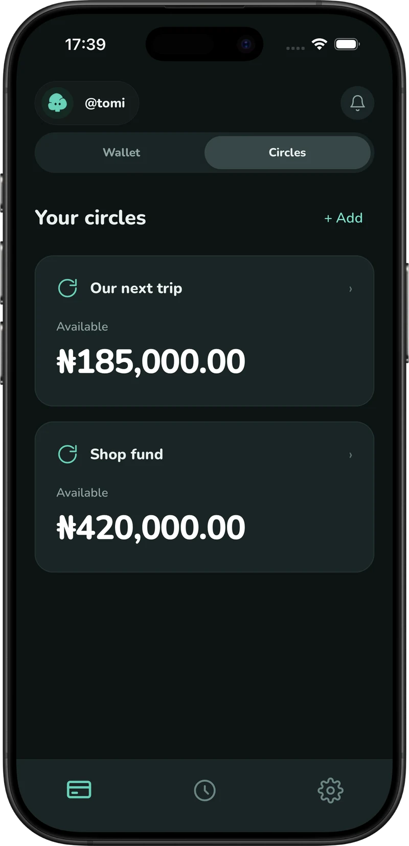 APTree Circle account cards with sample shared balances